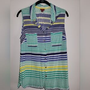 Merona Blue and Green Striped Tank Top Vibrant Design